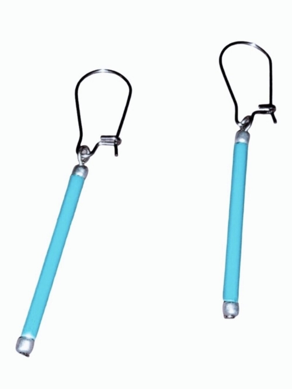 Long Turquoise Tube Bead Handmade Earrings KATTA Beaded Minimalist Steel Wires